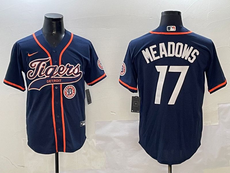 Men Detroit Tigers #17 Meadows Blue Jointly Name 2025 Nike MLB Jersey style 5